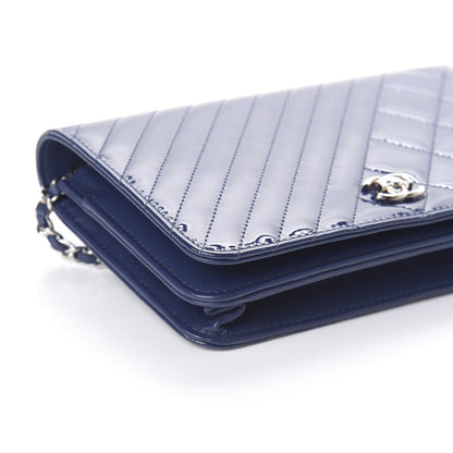 Chanel Patent Quilted Coco Boy Wallet On Chain WOC Blue 9 of 10
