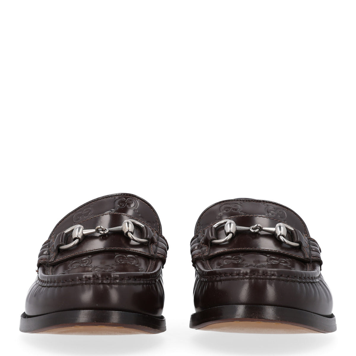 Calfskin GG Embossed Horsebit Loafers 8 Cocoa