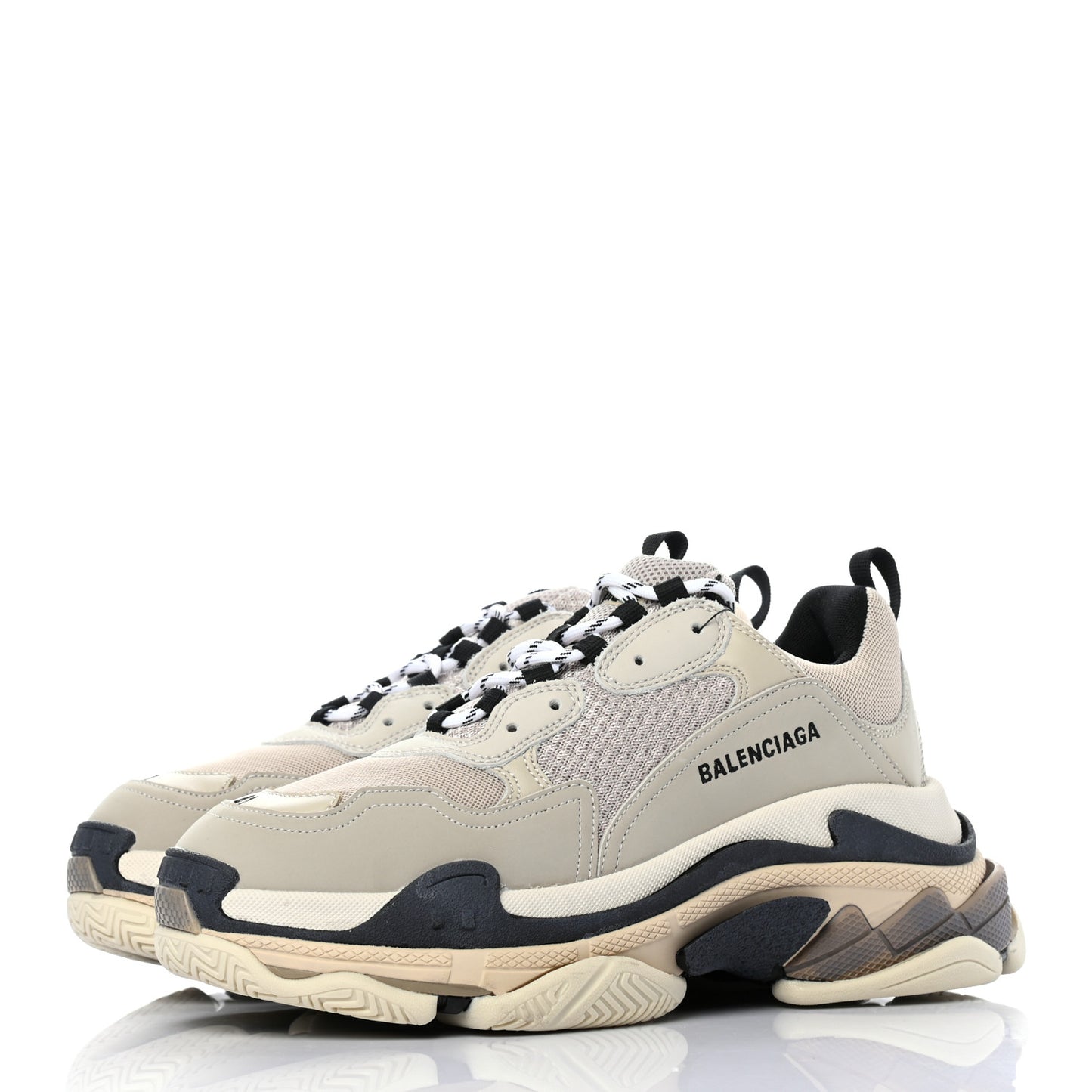 Fabric Mesh Mens Triple S Sneakers 41 Beige Black