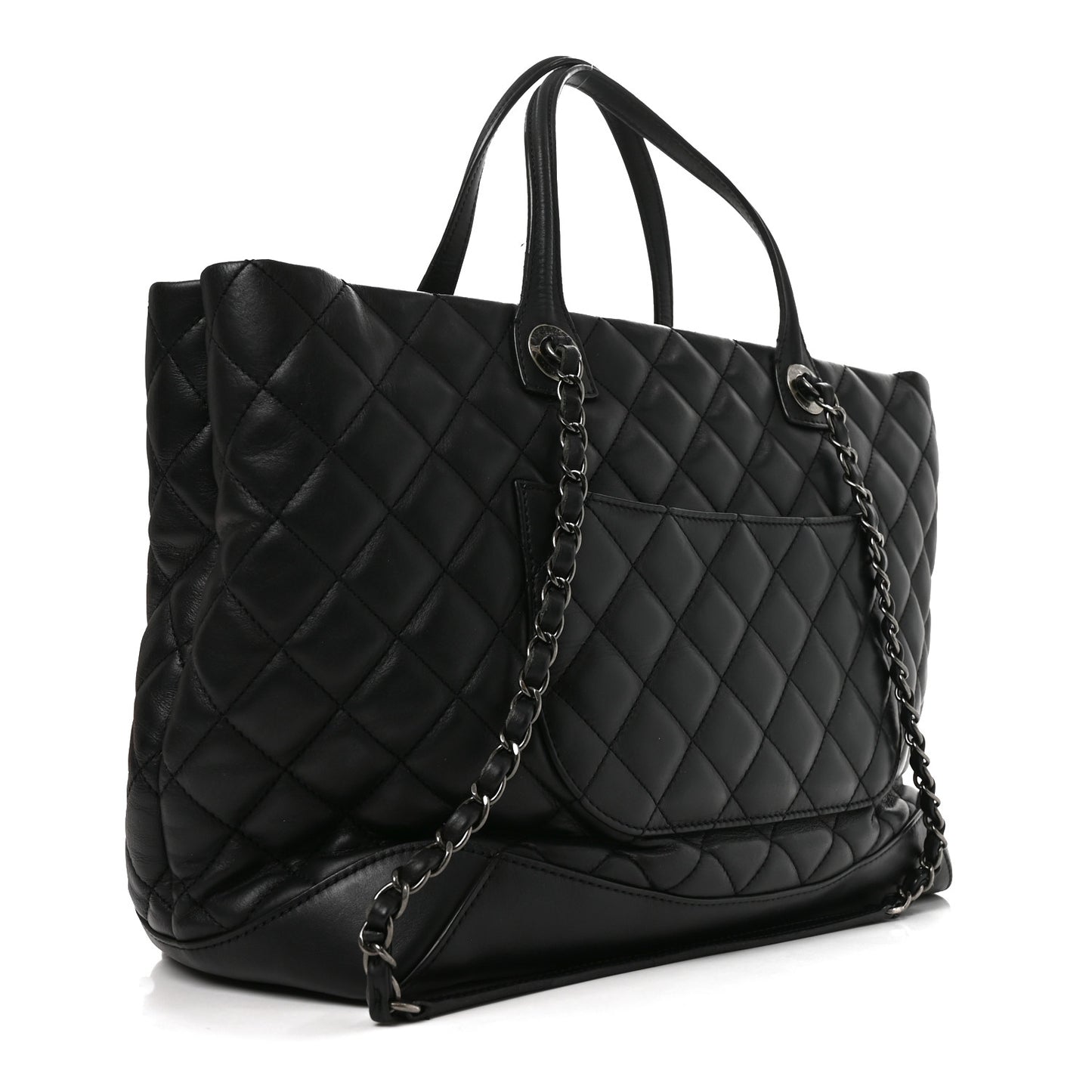 Calfskin Quilted Large Easy Shopping Tote Black