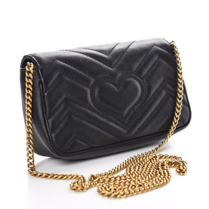 Gucci Calfskin Matelasse Super Mini GG Marmont Shoulder Bag Black 3 of 13