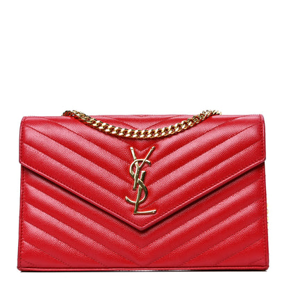 Saint Laurent Grain De Poudre Matelasse Chevron Monogram Chain Wallet New Red 1 of 5