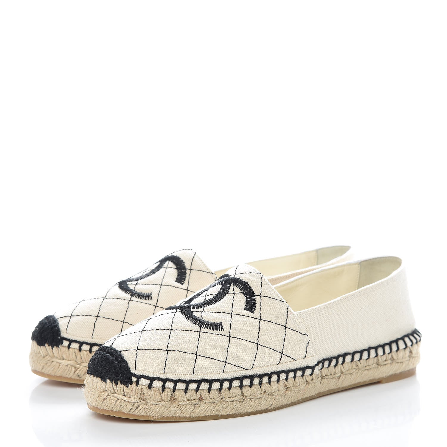 Chanel Fabric Biarritz CC Espadrilles 37 Beige Black 3 of 12