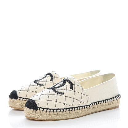 Chanel Fabric Biarritz CC Espadrilles 37 Beige Black 3 of 12