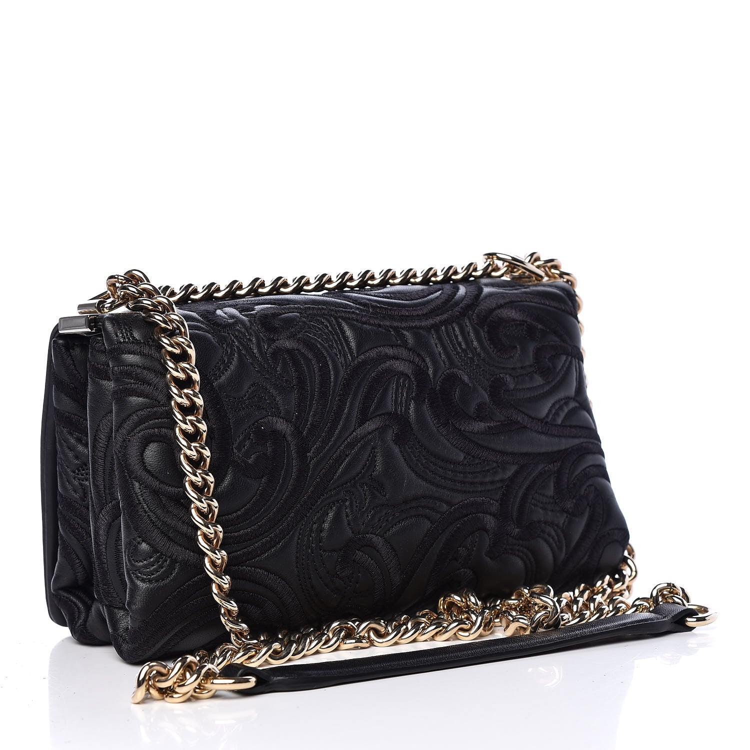 Versace Nappa Embroidered Baroque Palazzo Sultan Shoulder Bag Black 3 of 9