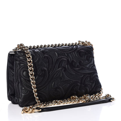 Versace Nappa Embroidered Baroque Palazzo Sultan Shoulder Bag Black 3 of 9