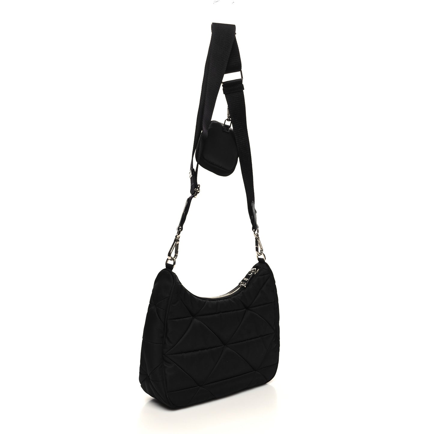 Re-Nylon Triangle Padded Patchwork Shoulder Bag Black