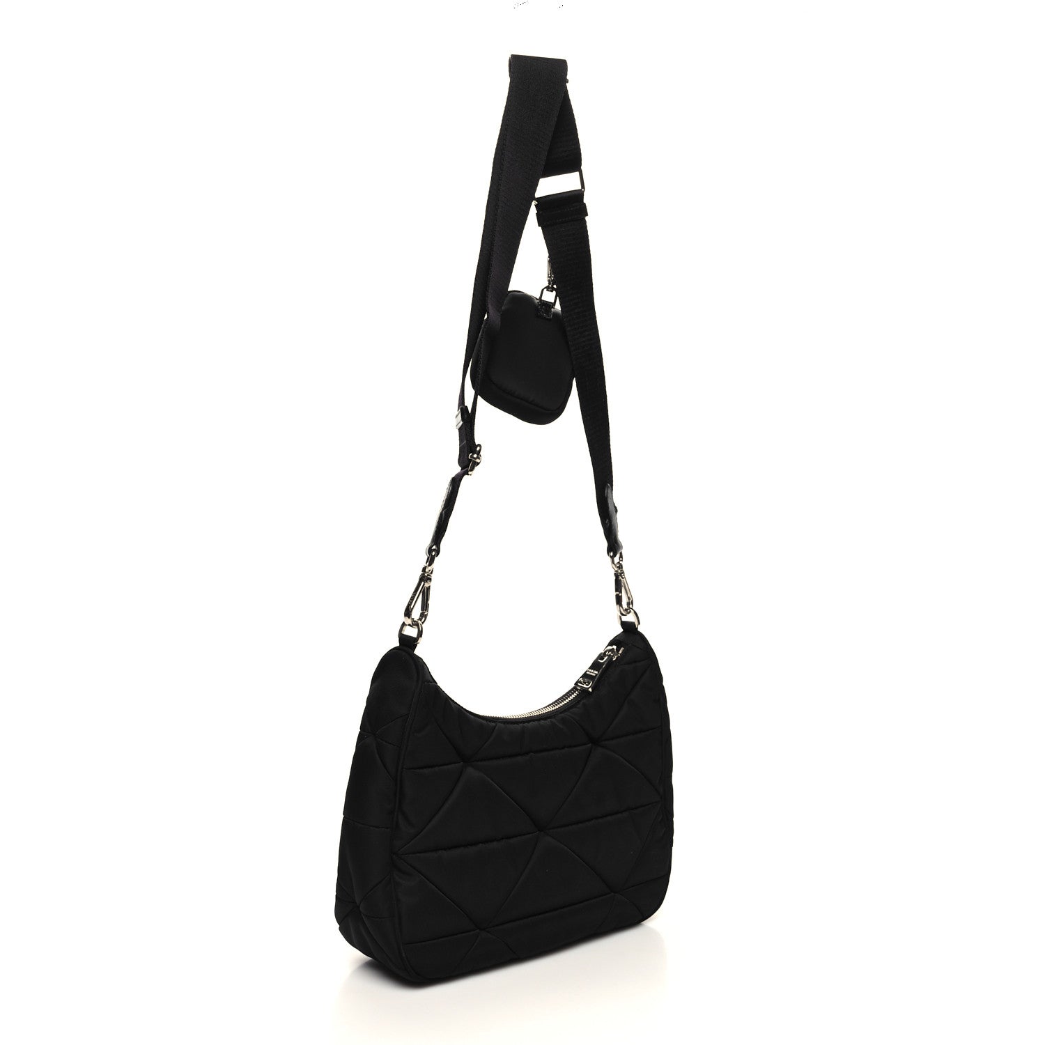 Prada Re-Nylon Triangle Padded Patchwork Shoulder Bag Black 3 of 9