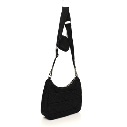 Prada Re-Nylon Triangle Padded Patchwork Shoulder Bag Black 3 of 9