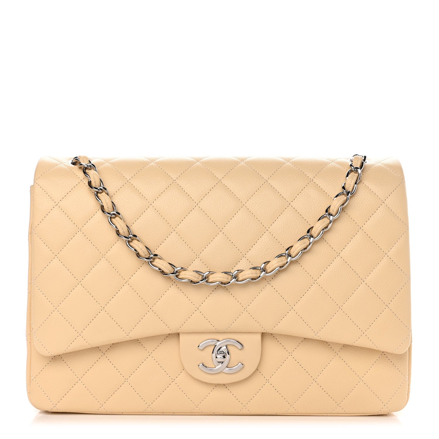 Chanel Caviar Quilted Maxi Double Flap Beige 1 of 9