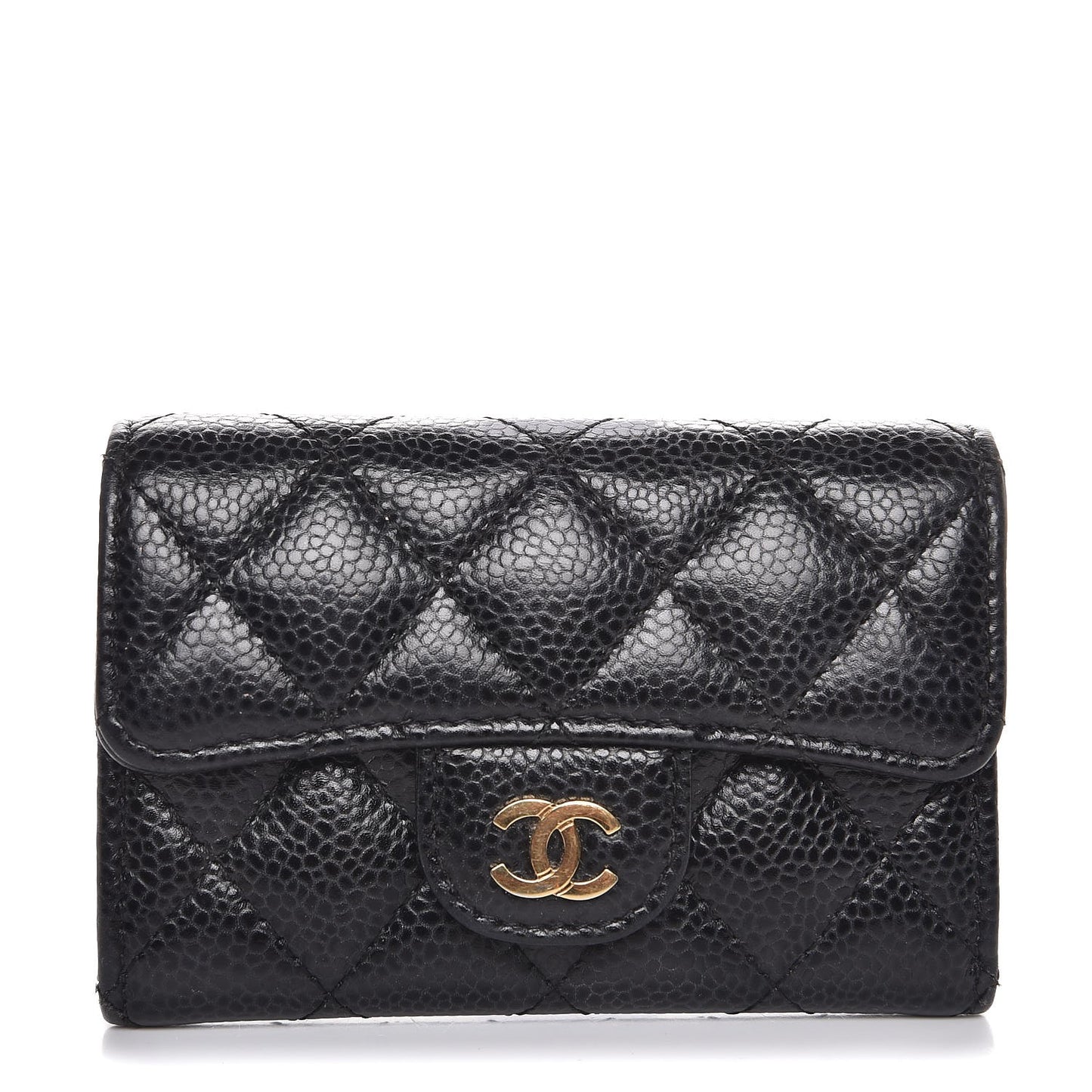 Caviar Quilted Flap Card Holder Black