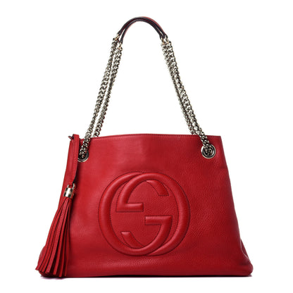 Gucci Pebbled Calfskin Medium Soho Chain Shoulder Bag Tabasco Red 1 of 11