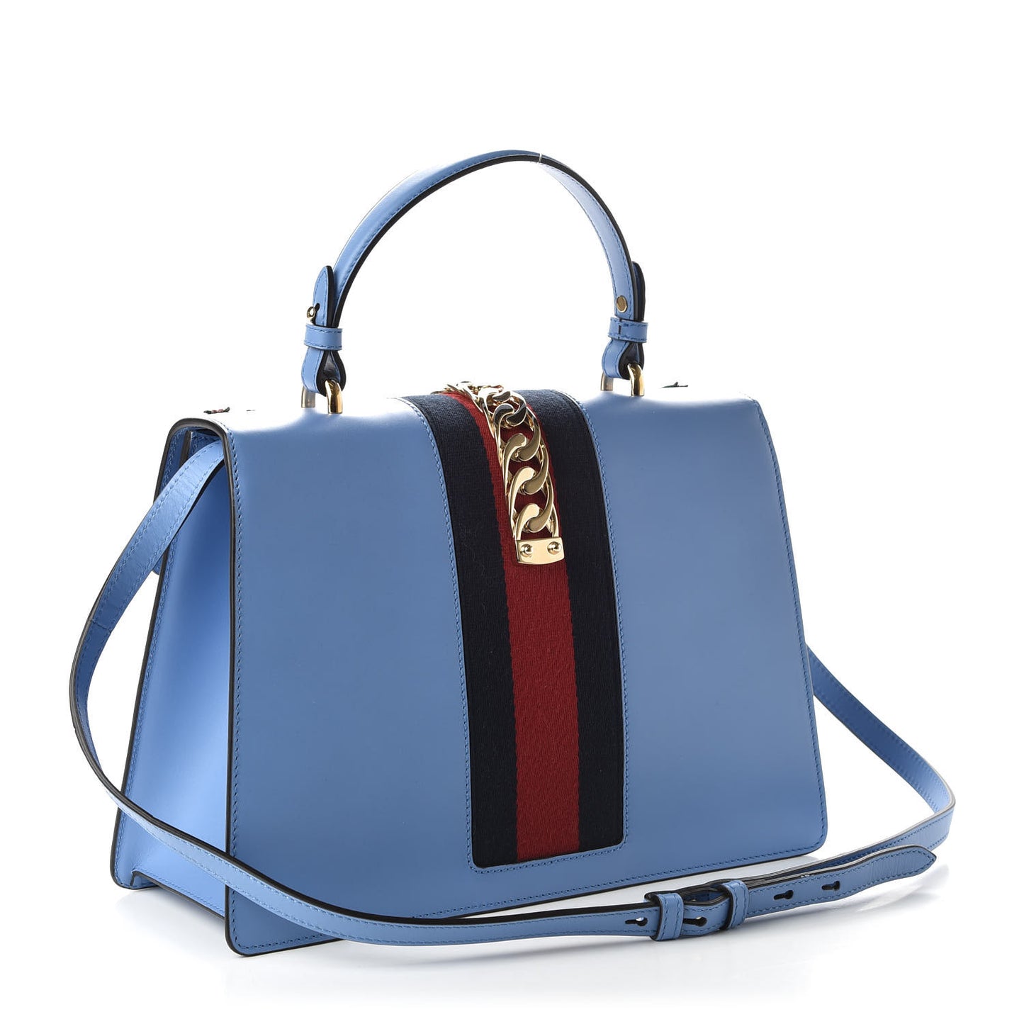 Calfskin Embroidered Medium Sylvie Top Handle Bag Clear Sky Blue
