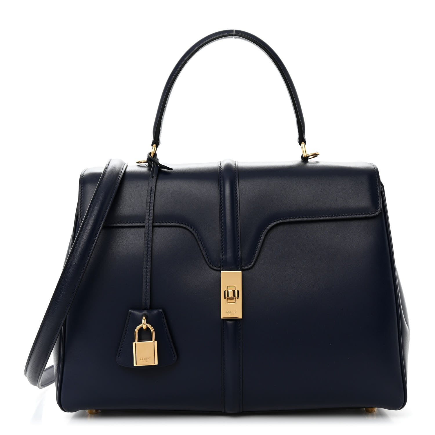 Celine Satinated Calfskin Medium 16 Top Handle Bag Midnight 1 of 9