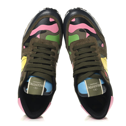 Valentino Garavani Nappa Suede Camouflage Womens Rockrunner Sneakers  36.5 Army Green Naples Yellow Ninphea 2 of 11