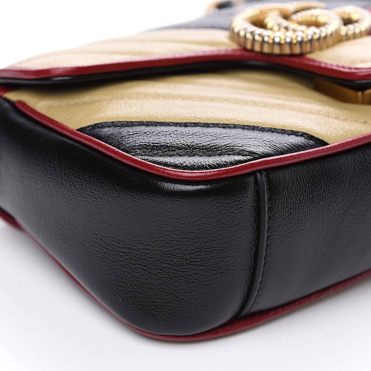 Gucci Azalea Calfskin Matelasse Diagonal Patchwork Mini Torchon GG Marmont Shoulder Bag Black Beige Romantic Cerise 7 of 9