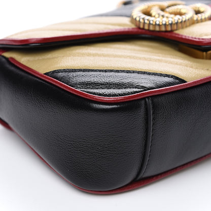 Gucci Azalea Calfskin Matelasse Diagonal Patchwork Mini Torchon GG Marmont Shoulder Bag Black Beige Romantic Cerise 7 of 9