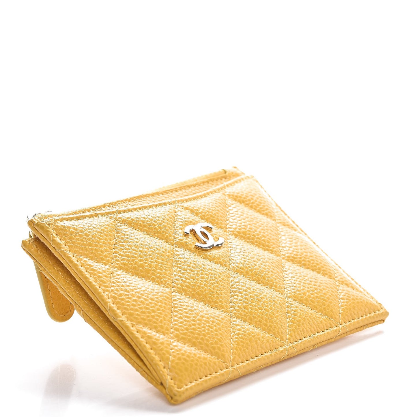 Caviar Quilted CC Zip Card Holder Yellow