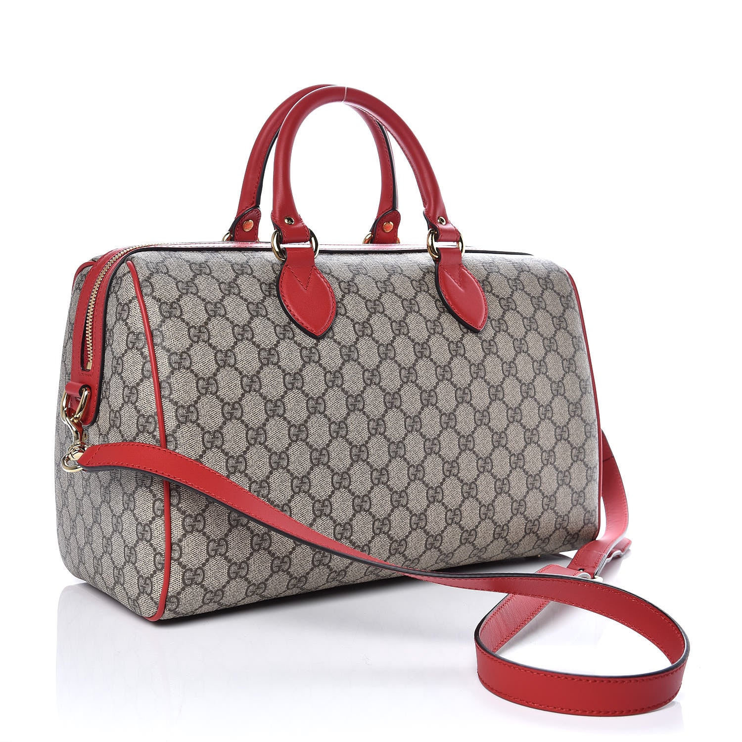 Gucci GG Supreme Monogram Kingsnake Heart Embroidered Medium Boston Hibiscus Red 3 of 10