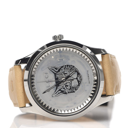 Gucci Stainless Steel Ostrich Mother of Pearl 38mm G-Timeless Cat Automatic Watch 3 of 8