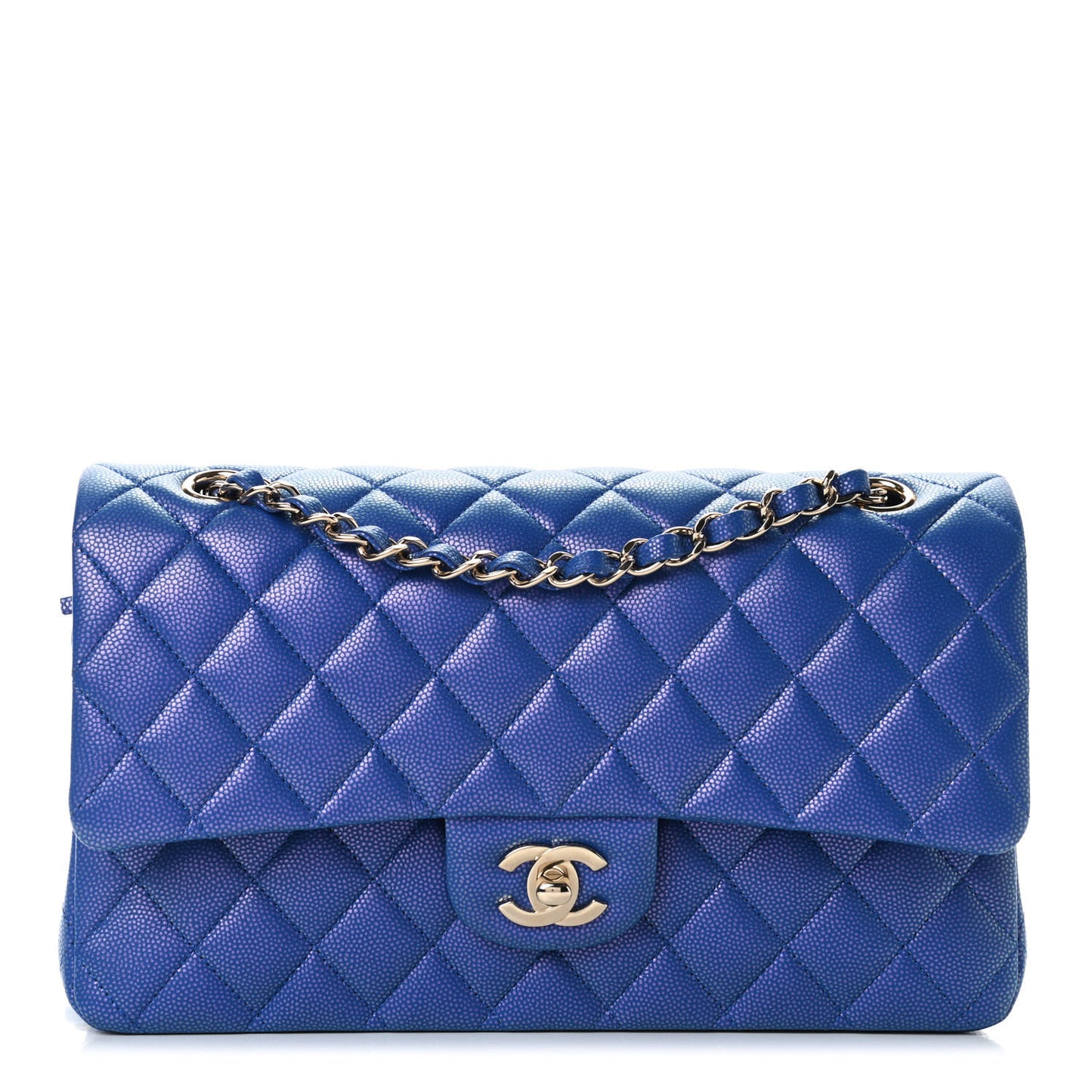Caviar Quilted Medium Double Flap Blue