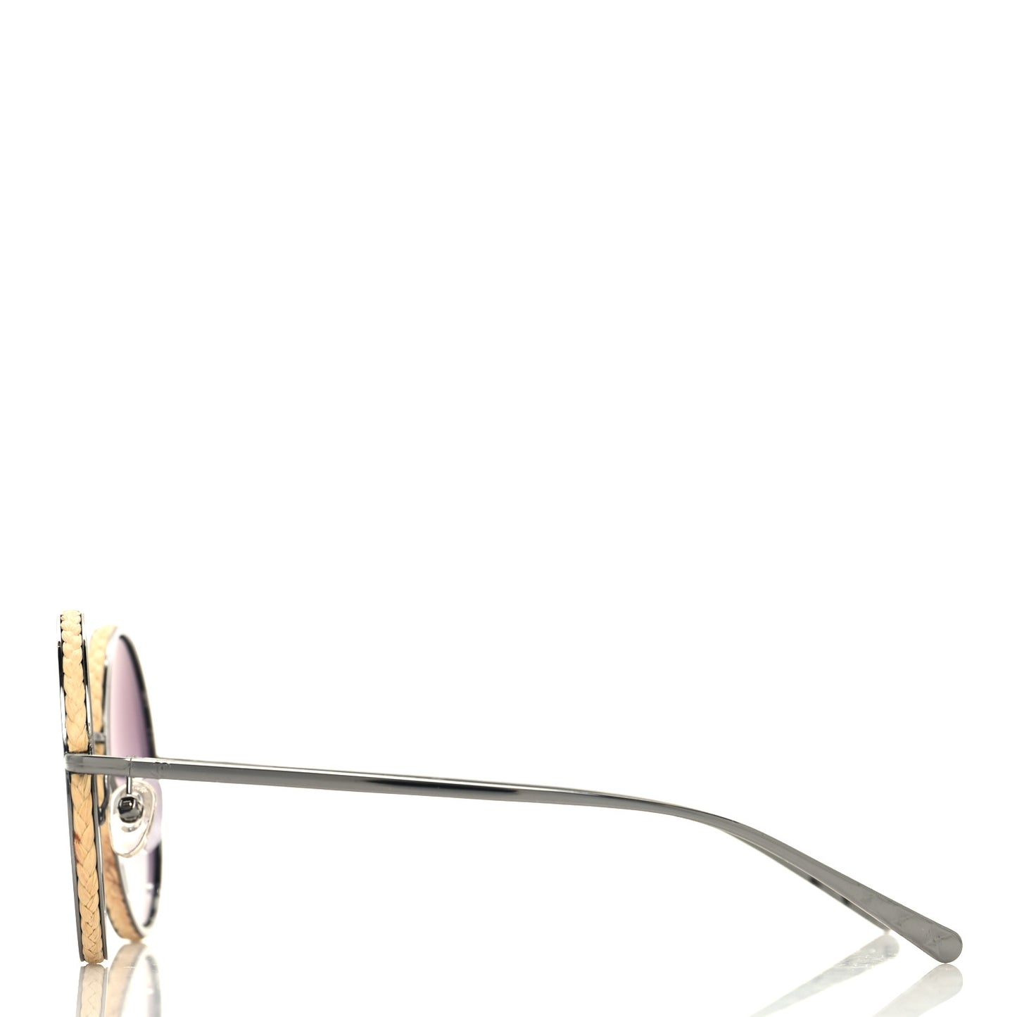 Metal Raffia Braided Round Sunglasses 4250 Ruthenium