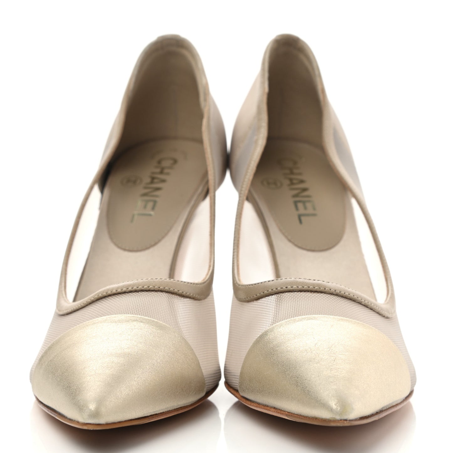 Metallic Mesh Cap Toe CC Pumps 37 Gold