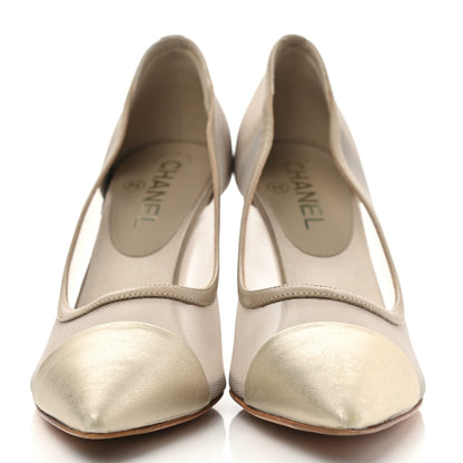 Chanel Metallic Mesh Cap Toe CC Pumps 37 Gold 2 of 8