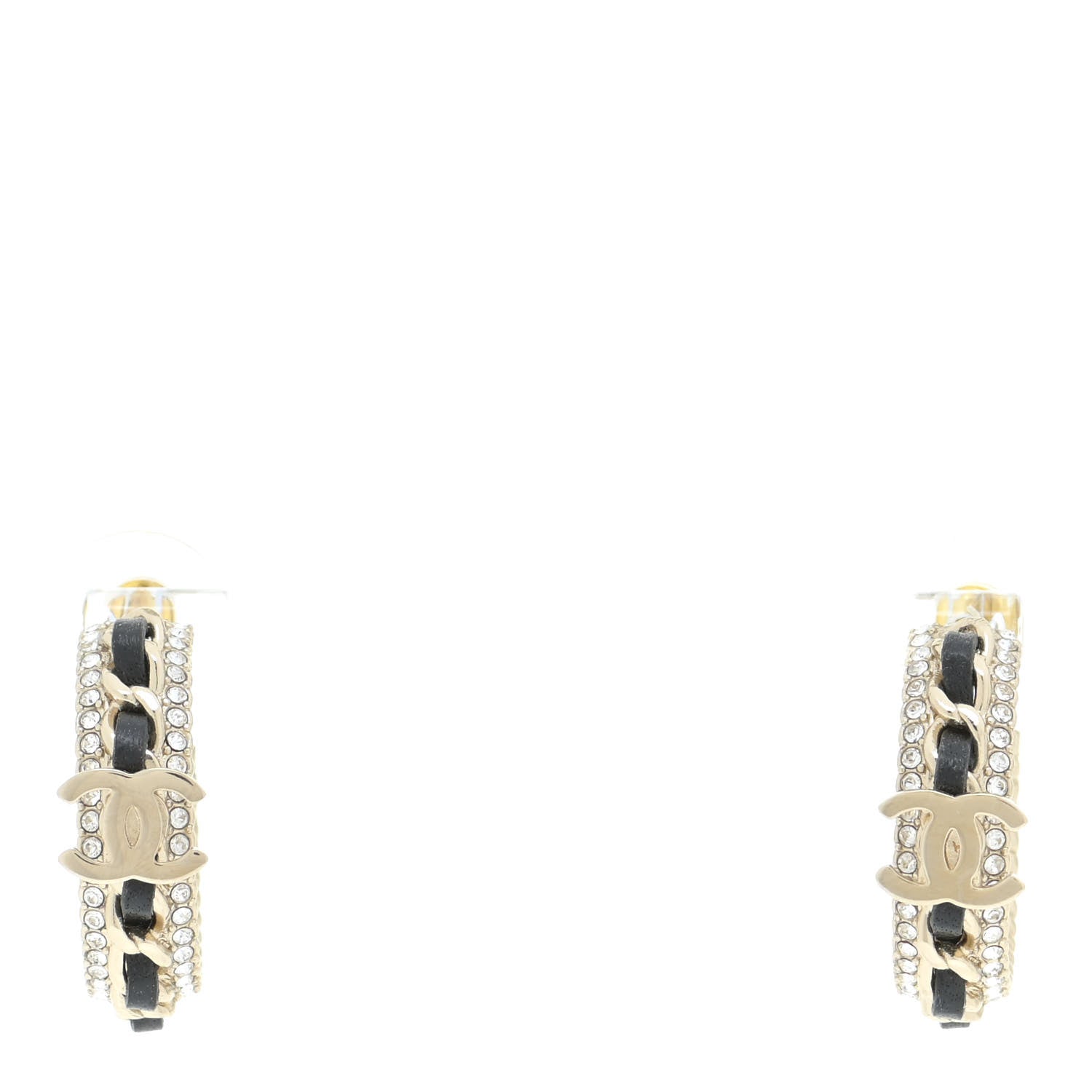 Chanel Crystal Lambskin CC Chain Hoop Earrings Gold Black 1 of 5