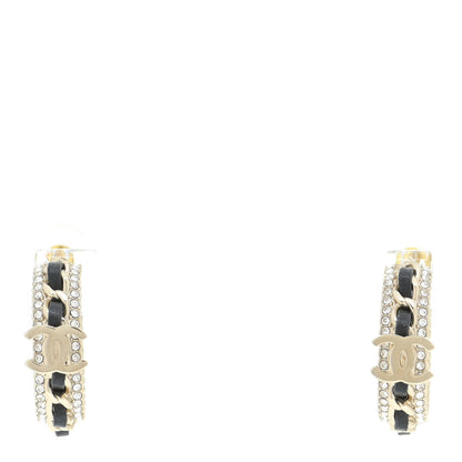 Chanel Crystal Lambskin CC Chain Hoop Earrings Gold Black 1 of 5