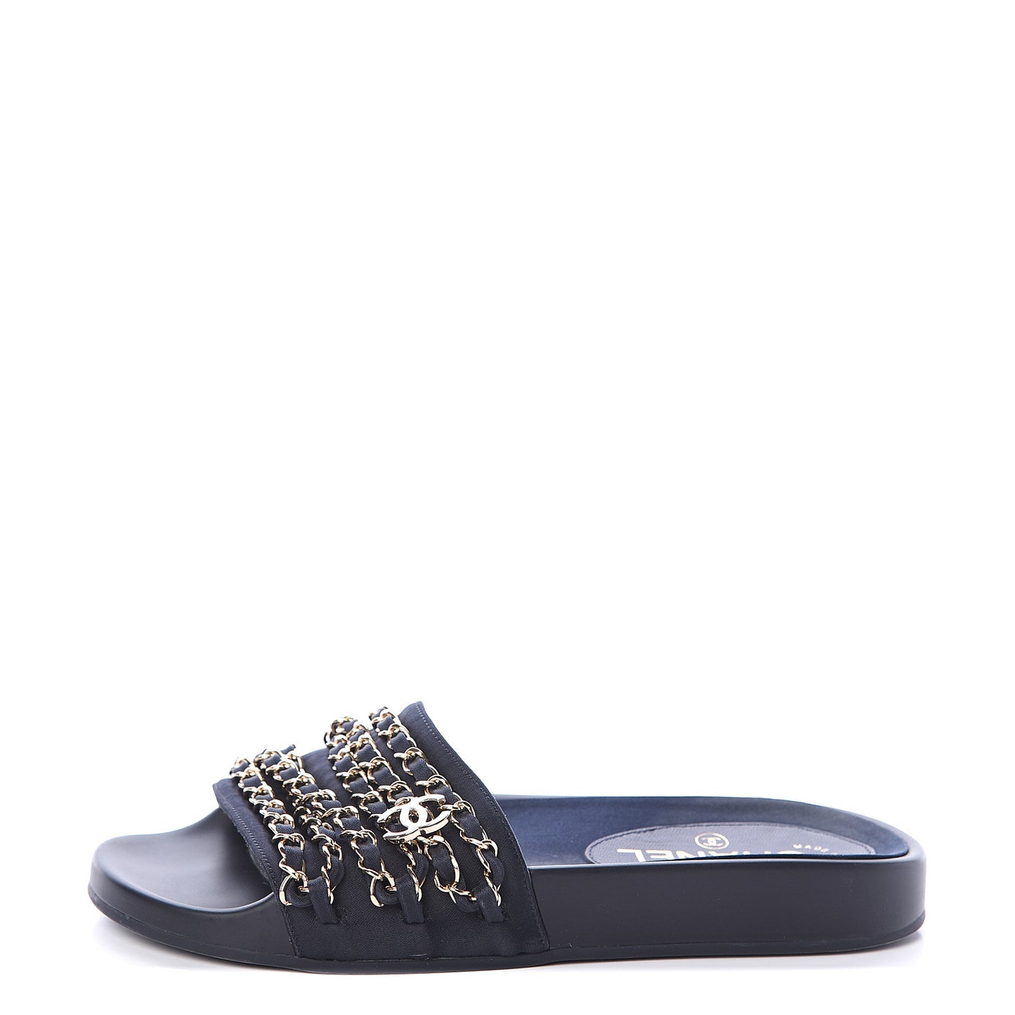 Canvas Chain Flat Sandals 36 Marine