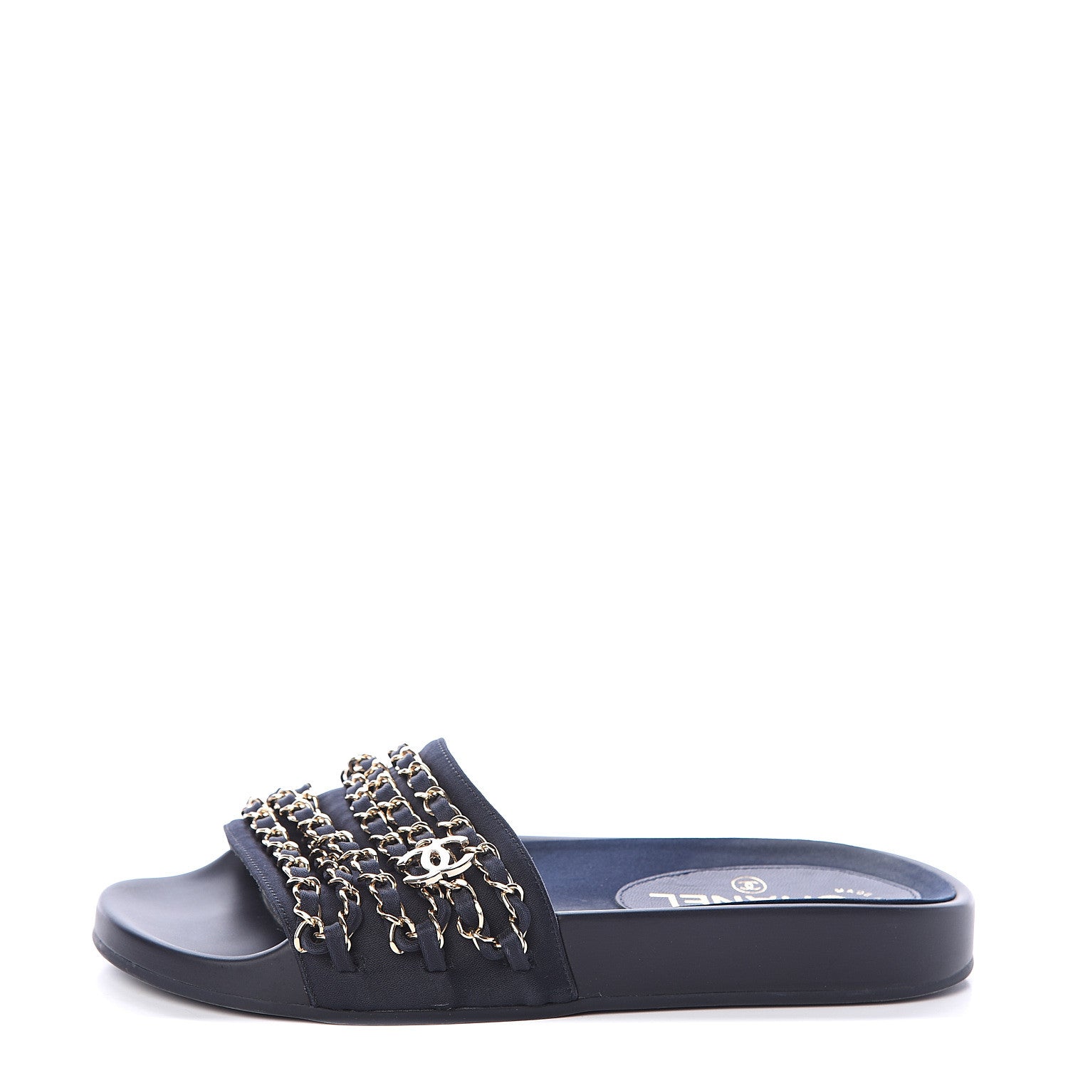 Chanel Canvas Chain Flat Sandals 36 Marine 1 of 7