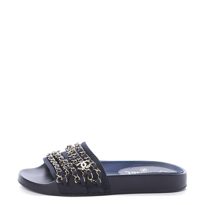 Chanel Canvas Chain Flat Sandals 36 Marine 1 of 7