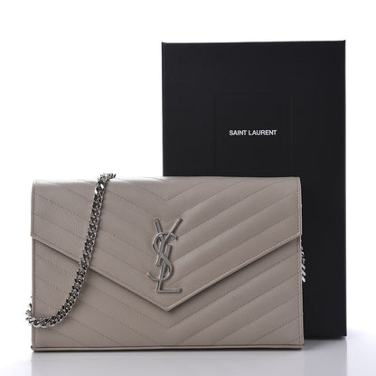 Saint Laurent Grain De Poudre Matelasse Chevron Monogram Chain Wallet Rose Poudre 11 of 11