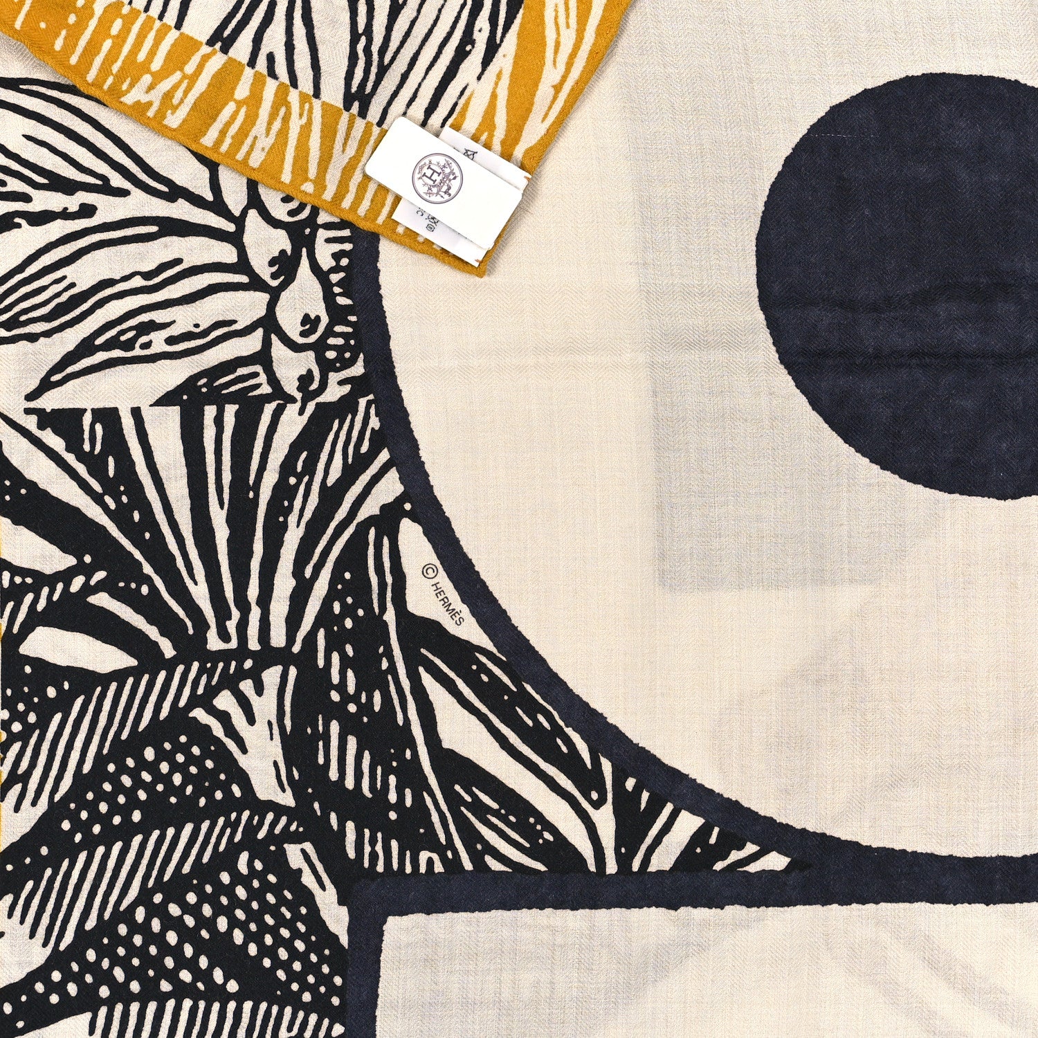 Hermes Cashmere Silk Cavaliere En Formes Shawl 140 White Black Kaki 3 of 5