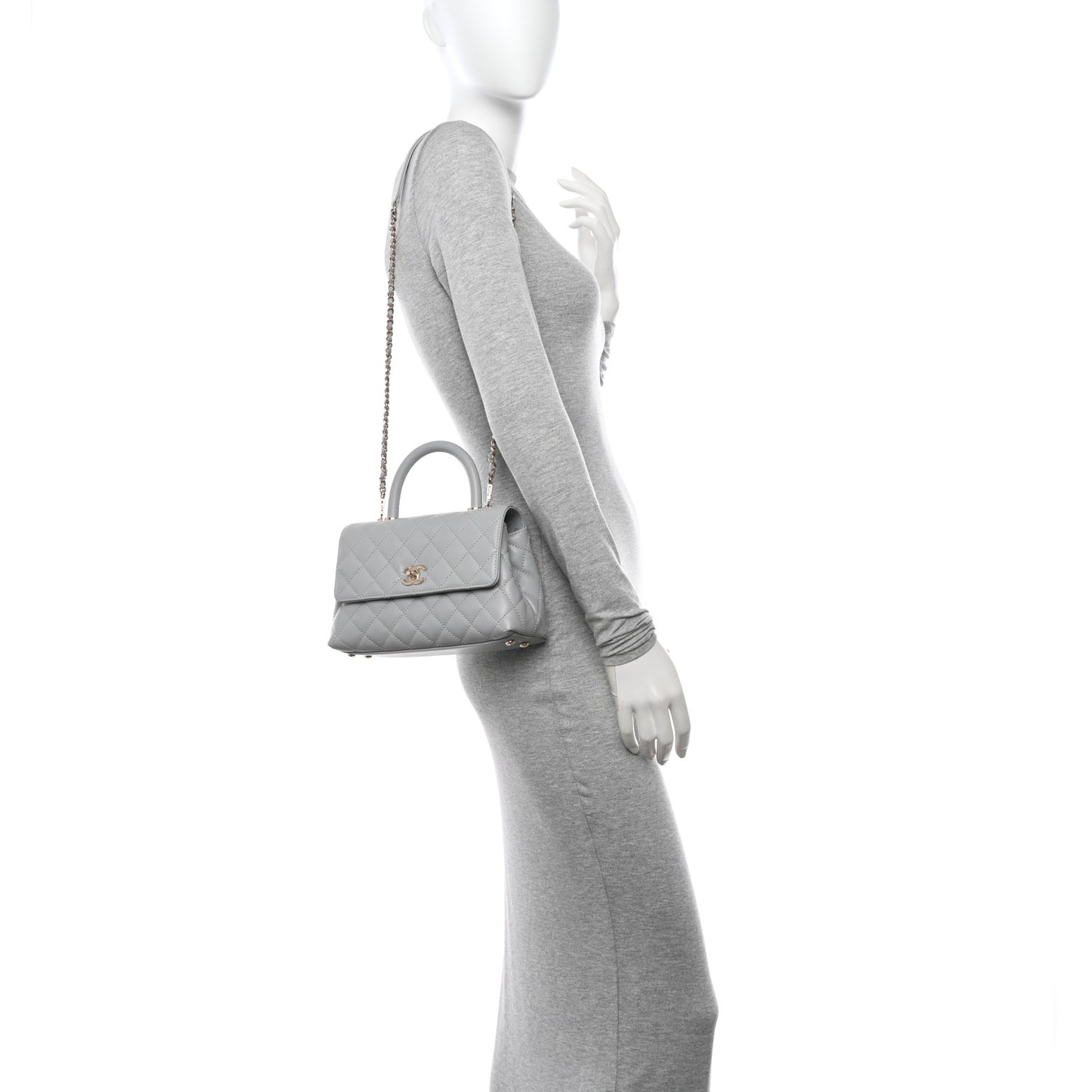 Caviar Quilted Mini Coco Handle Flap Light Grey