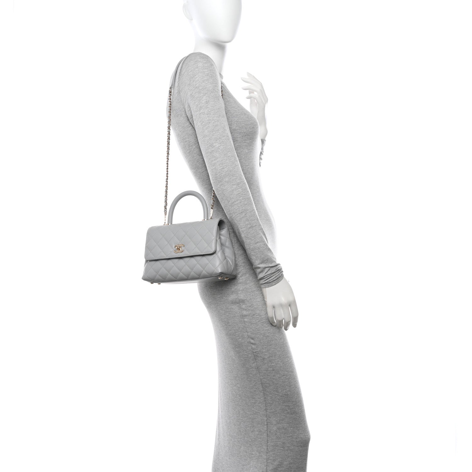 Chanel Caviar Quilted Mini Coco Handle Flap Light Grey 2 of 11