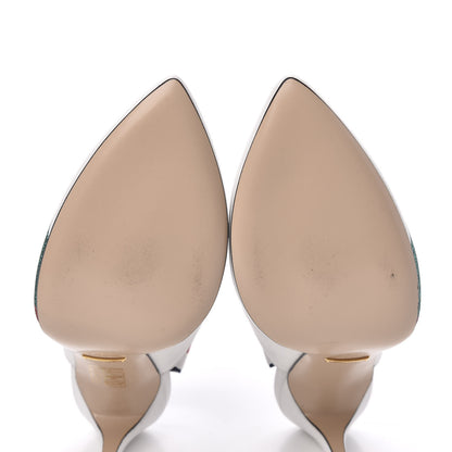 Gucci Calfskin Glitter Web High Heel Slingback Pumps 37.5 White 6 of 11