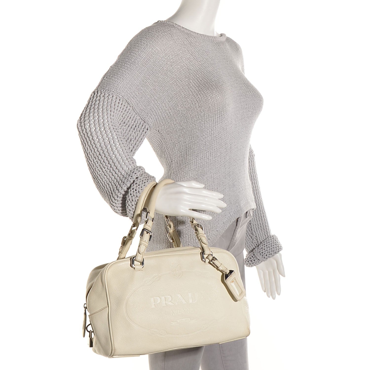 Prada Vitello Daino Print Bowler Talco 2 of 10