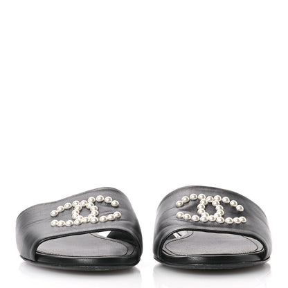 Chanel Lambskin Pearl CC Sandals 37 Black 3 of 9
