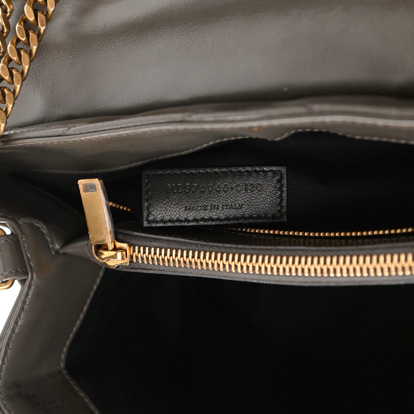 Calfskin Y Quilted Monogram Medium Loulou Chain Satchel Dark Khaki