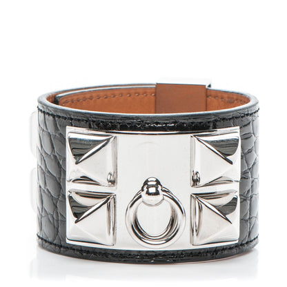 Hermes Shiny Alligator Collier de Chien CDC Bracelet S Black 1 of 6