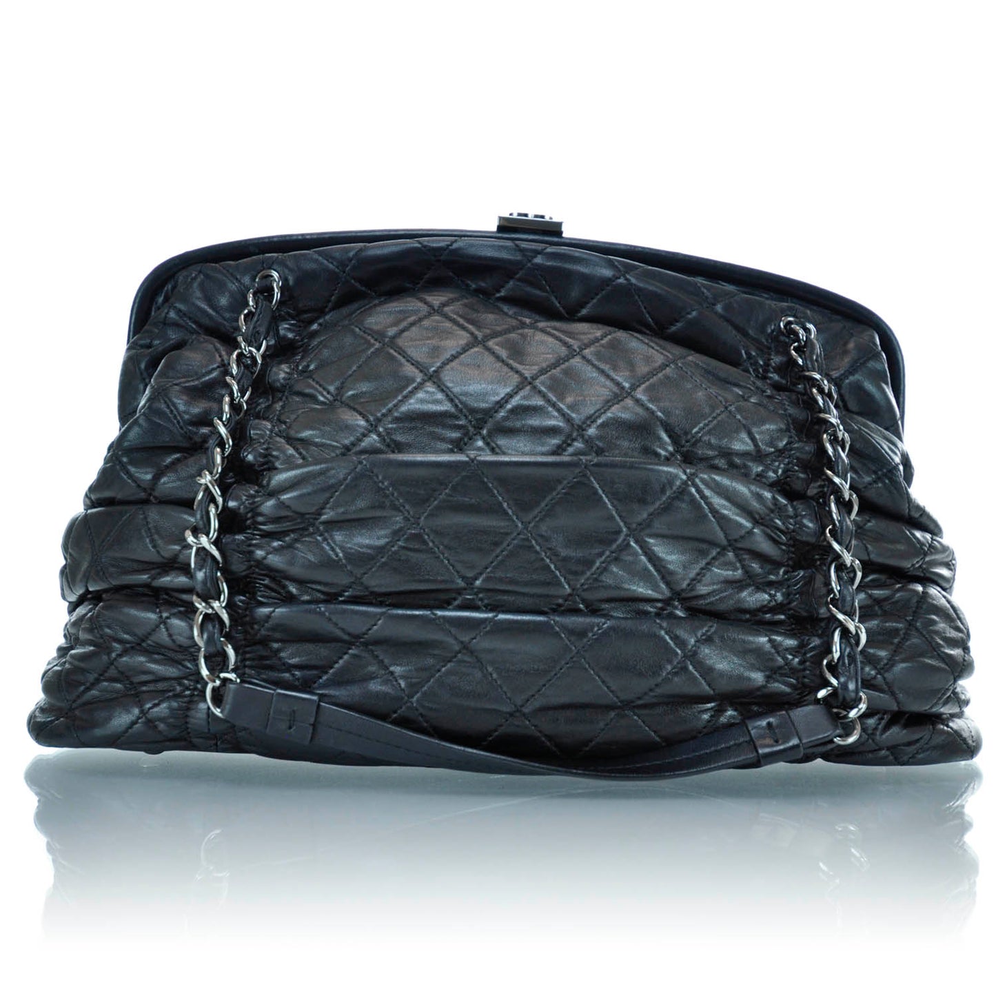 Lambskin Quilted Sharpei Frame Tote Black