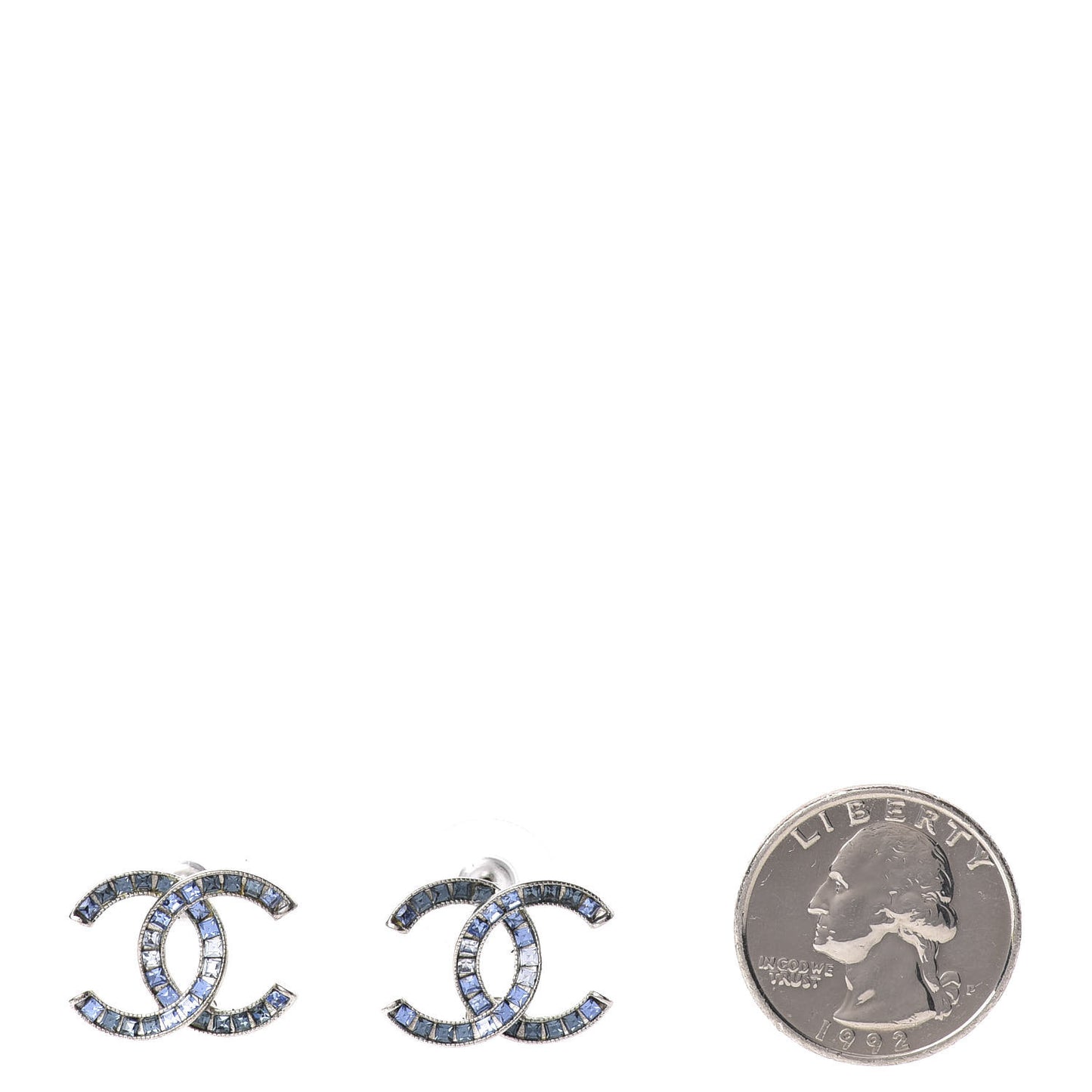 Baguette Crystal CC Earrings Silver Blue
