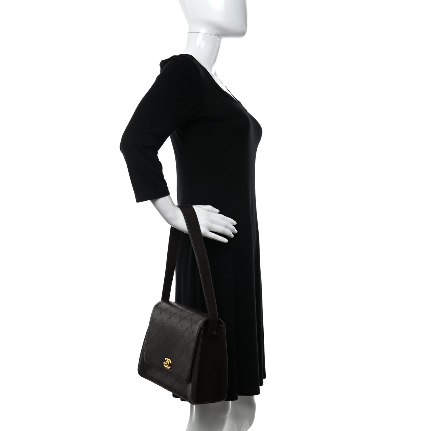 Caviar Flap Shoulder Bag Brown