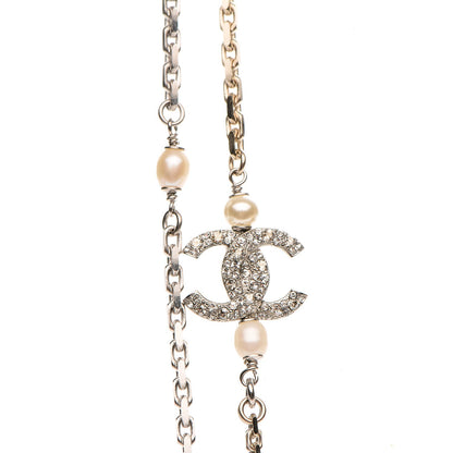 Chanel Glass Pearl Strass CC Long Necklace Gold Silver Light Blue 5 of 8
