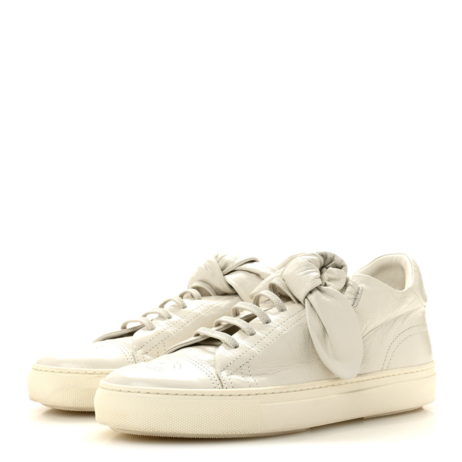 Chanel Crumpled Calfskin Womens CC Bow Sneakers 38.5 White 4 of 9