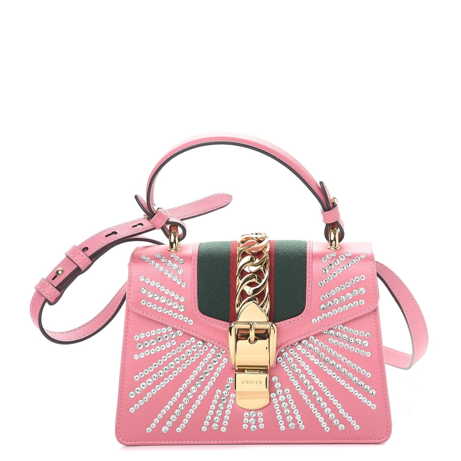 Gucci Satin Crystal Mini Sylvie Top Handle Bag Peony 1 of 14