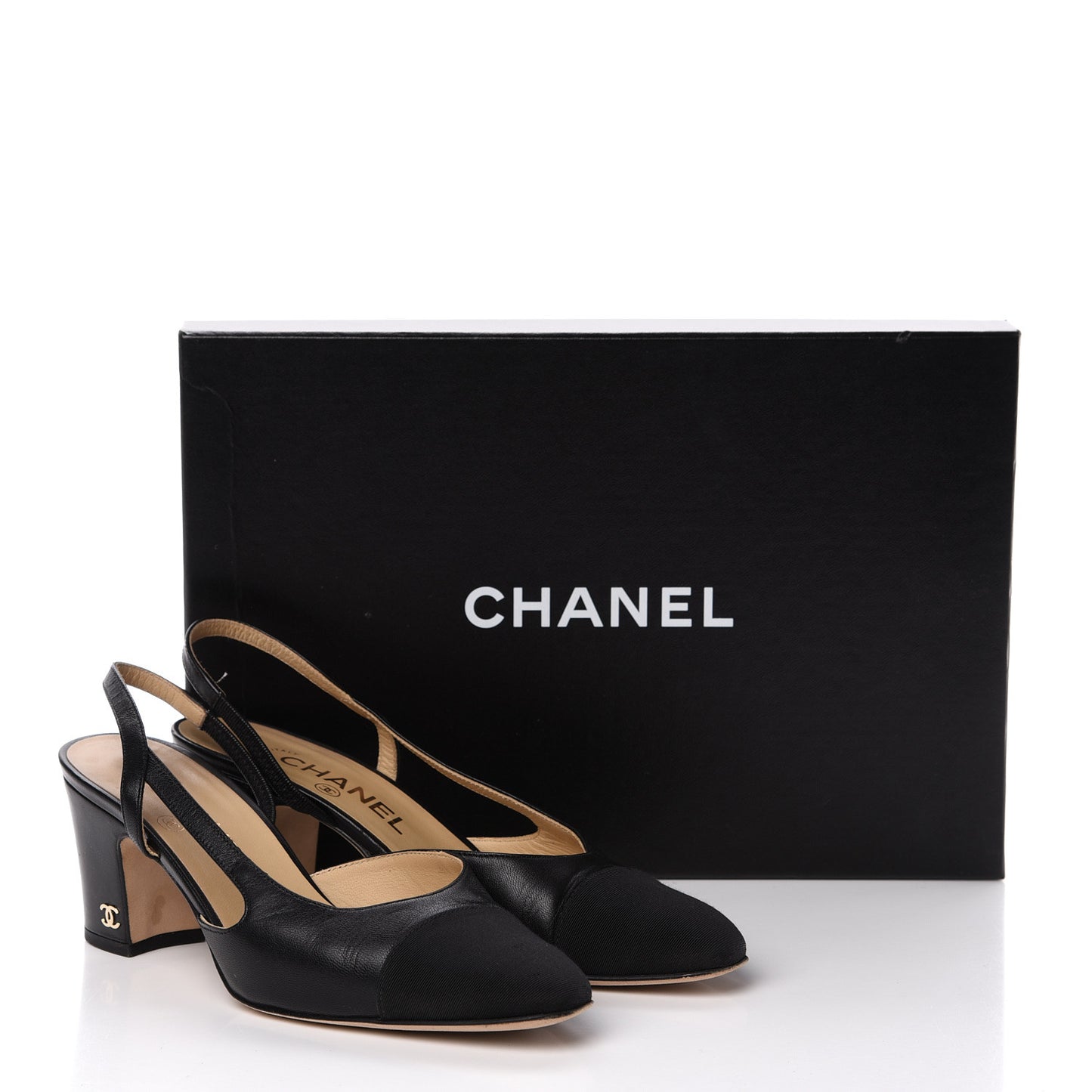 Goatskin Grosgrain Cap Toe CC Slingback Pumps 36 Black