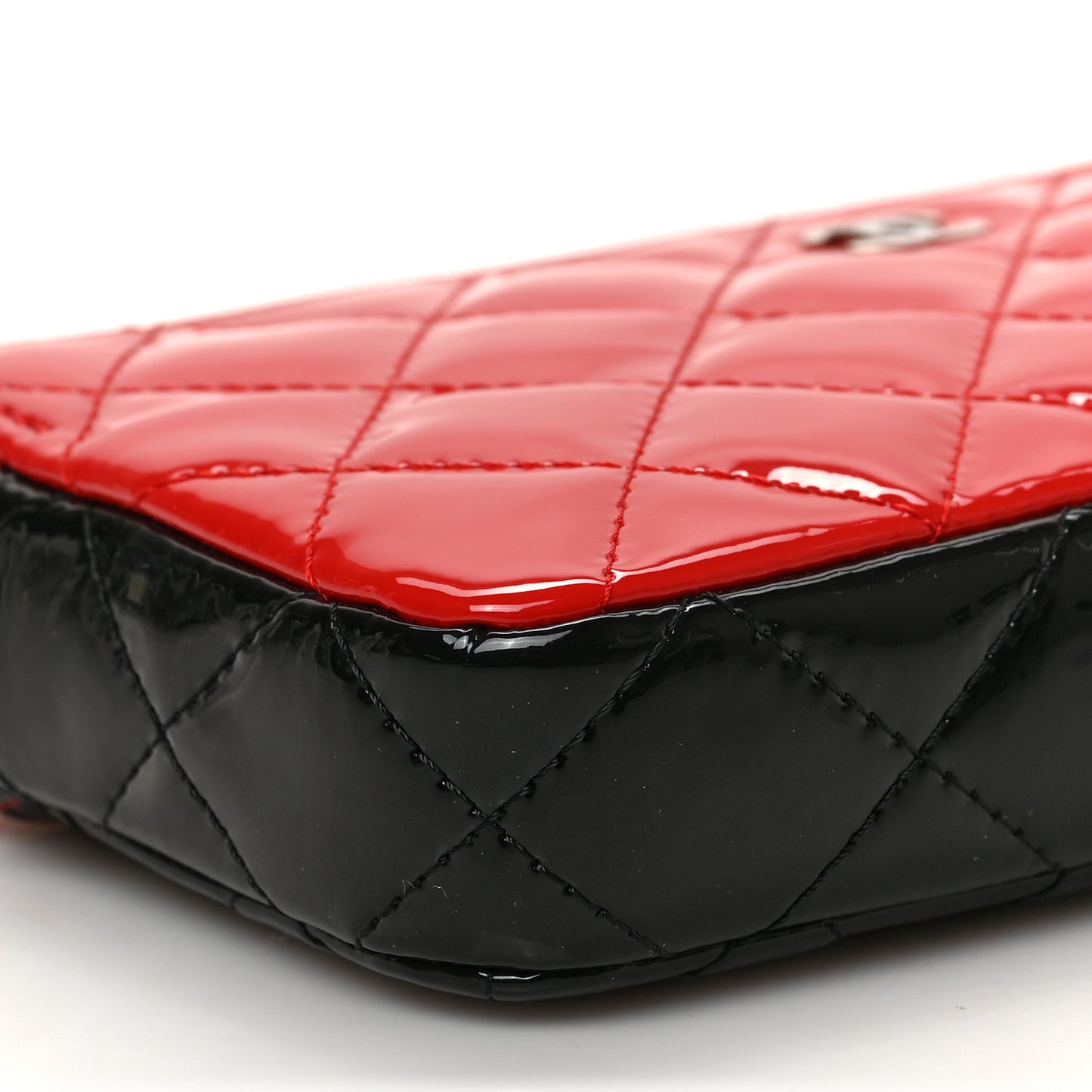 Patent Quilted Small Clutch With Chain Red Black